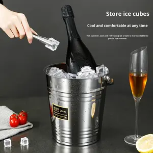 Cubo de Hielo Cilíndrico Moderno de Acero Inoxidable Grueso de Chaozhou con Asa para Bar, para Cerveza y Vino Tinto <span class=keywords><strong>TKV</strong></span> - Product Image 3