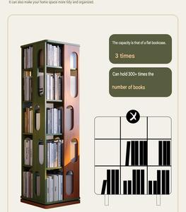 Vintage <b>Solid</b> <b>Wood</b> 360 Degree Rotatable Floor Bookshelf Multi Tier Storage Shelving Unit Living Room Book Display Rack - Product Image 2