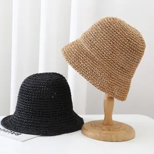 אופנה נשים קש כובע גברת קיץ שמש כובע מגן כובע פנמה סגנון דלי כובע קש חוף כובע חיצוני ילדה כובע