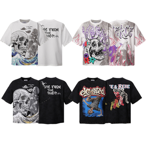 Camiseta de manga corta oversize para hombre, estilo vintage, con estampado de tinta y pedrería, diseño gráfico urbano, estilo streetwear. - Product Image 1