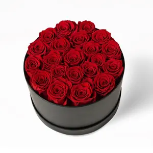 MC Handmade 21 PCS Preserved Flower Paper Round Box Cajas D Rosas Red Preserved Roses Long Lasting Flowers for Women Gifts