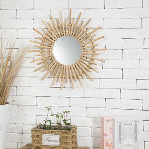 Miroir mural décoratif en rotin et en jonc de mer tissé à la main, style Art déco, décoration <span class=keywords><strong>murale</strong></span> pour la maison, le salon, l'entrée - Product Image 6