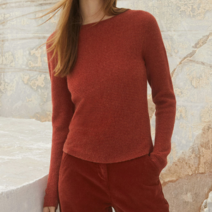 Pull à col bateau léger et merveilleusement doux tricoté en demi-cardigan horizontal Pull en pur cachemire pour femme - Product Image 6