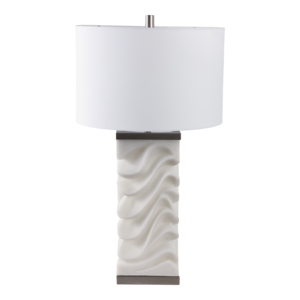Lampada da Tavolo con Base in Pietra Texturizzata e Paralume in Tessuto per Arredamento Casa, Camera da Letto e Soggiorno - Product Image 3