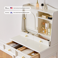 Table de toilette en bois massif de style français avec miroir intégré au design vintage pour chambres à coucher