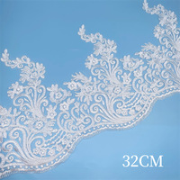 Bordure en dentelle florale brodée de 32 cm pour robes de mariée DIY, textiles de maison, literie et vêtements pour enfants