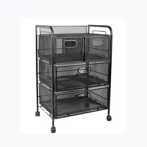 Multifunctionele 4 Lades Metalen Mesh Document Bestand Opslag Utility Cart Organisator Voor Kantoor