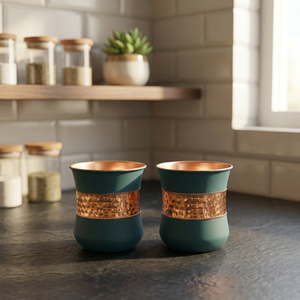 Copper Finish Tea Cup Porcelain Style <b>Drinkware</b> Hammered Metal Rim Custom Tea Tasting Cup for Tea Ceremony - Indian Home Crafts - Product Image 3