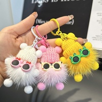 Porte-clés pendentif mignon en fourrure de vison douce, forme elfe, style dessin animé, populaire en Corée, pour sac à dos, cadeau