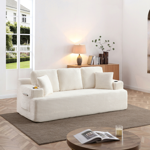 Beige + Corduroy + Foam + 3 Seat