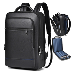 HANGJIANG Logotipo personalizado Hombres Oficina Viaje Carga USB Multifunción 15,6 pulgadas Laptop Mochila de cuero Bolsa - Product Image 1