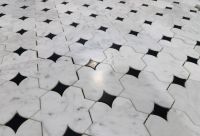 Marbre blanc de Carrare de conception jet d'eau bon marché avec carreaux de mosaïque en marbre d'onyx noir pour la décoration des murs et des sols