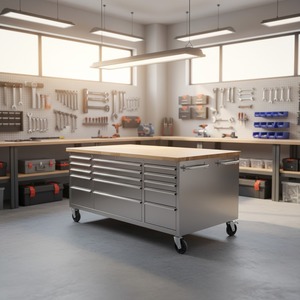 Meja Kerja Industri Beroda Baja Tahan Karat 1.8m dengan Banyak Laci, Dapat Disesuaikan OEM/ODM untuk Pria - Product Image 2