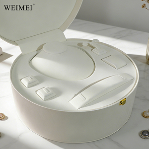 WEIMEI Elegant Pure White Large Round PU Leather Jewelry <b>Case</b> for Wedding Engagement Ring Necklace Watch Gift Packaging Box - Product Image 6