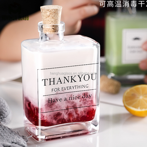 Bouteille de jus en verre super silex, carré français, 10oz, 300ml, pour le whisky, l'alcool, le gin, le rm, le lait, le thé, l'huile d'olive, bouteille en verre avec bouchon - Product Image 5