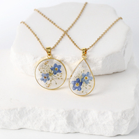 Transparent époxy Boho Style résine fleur pendentif collier vraies fleurs pressées ne m'oublie pas collier pour les cadeaux de fête des mères