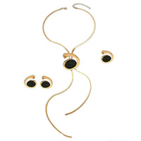Parure de bijoux fantaisie pour femme, motif spirale irrégulière, plaqué or et argent, avec collier, boucles d'oreilles et bague, en résine noire géométrique, pour soirée