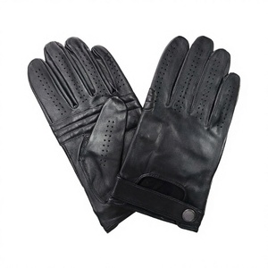 Guantes de Conducción de Cuero Perforado Negro para Hombre, Guantes Transpirables para Motociclismo y Ciclismo - Product Image 3
