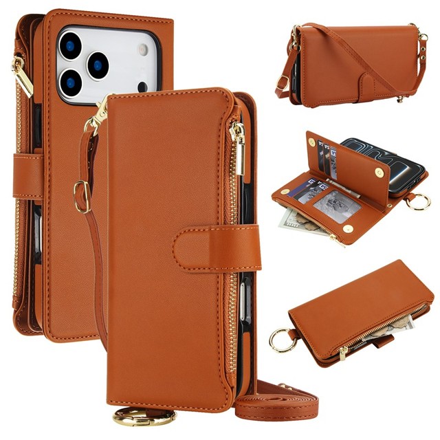 Classical Multi-Functional PU Wallet Phone Case With Ring Kickstand and Metal Chain Crossbody Strap for Google Pixel 10 Pro/XL
