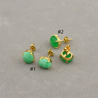 EYL1116 Pendientes Versátiles de Jade Verde Teñido Chapados en Oro de 18K, Pendientes Ovalados con Piedras Preciosas, Pendientes Básicos Convexos para Niñas y Mujeres