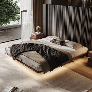 Headboard-Free Floating <strong>Bed</strong> in Full Genuine Leather Italian Minimalist Storage Platform <strong>Bed</strong> for Master <strong>Guest</strong> Small-Space Double - Product Image 1