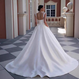 LY-WD0821 Abiti da Sposa per Spose, Gonna a Linea A in <span class=keywords><strong>Raso</strong></span>, Elegante Corsetto, Design Vintage, <span class=keywords><strong>Bianco</strong></span> Avorio, Taglia Personalizzabile - Product Image 2