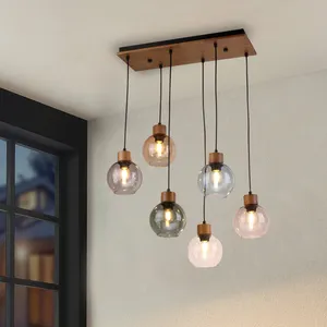 Manufacture Nordic Modern Lamp Cafe Shop Hotel Wooden Design Shade Glass Lamps Hanging Pendant Lighting