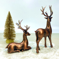 2 paquets de figurines de rennes en cuivre, décoration en résine Art Déco pour la maison, statues d'élan assises et debout