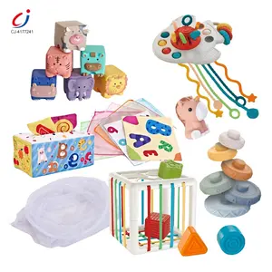 Chengji Montessori trẻ sơ sinh 6 trong 1 cao su mềm chơi thiết lập cảm giác phát triển Silicone bé Đồ chơi giáo dục