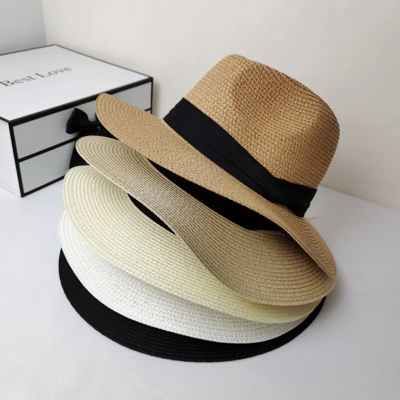 低MOQ卸売女性男性夏通気性太陽ビーチパナマ麦わら帽子