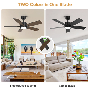 พัดลมเพดานอัจฉริยะ 42 นิ้ว พร้อมรีโมท <span class=keywords><strong>Alexa</strong></span> Tuya ใบพัด 5 ใบ ดีไซน์สองสี ใช้มอเตอร์ DC สำหรับใช้ภายนอกและภายในบ้าน พร้อมไฟ ราคาโรงงาน - Product Image 2