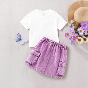 Nuovo Completo Casual per Bambine 2025: Top a Maniche Corte con Stampa Farfalla Bianca e <span class=keywords><strong>Shorts</strong></span> in Denim Sfumato - Product Image 4