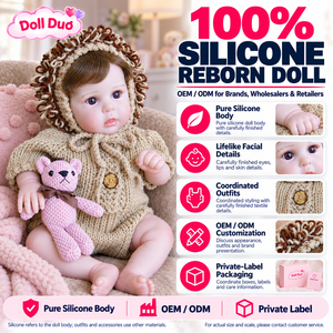 Poupée Reborn en Silicone Corps Entier de 18 Pouces Personnalisée, Jouet Doux, Bonnet Beige à Oreilles d'Animaux en Tricot, Ours Rose, Cadeau de Noël - Product Image 1