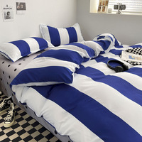 Mode doux grande rayure ensemble de literie nordique brossé drap de lit housse de couette taies d'oreiller linge de lit confortable pour toutes les saisons