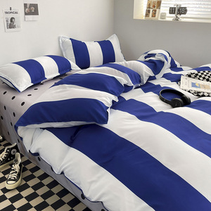 Set di biancheria da <span class=keywords><strong>letto</strong></span> a righe <span class=keywords><strong>grandi</strong></span> e alla moda con lenzuola nordiche spazzolate copripiumino <span class=keywords><strong>federe</strong></span> comode lenzuola per tutte le stagioni - Product Image 6