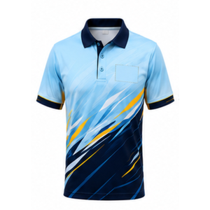 เสื้อโปโลผู้ชายสีฟ้าลายกราฟิก เสื้อกีฬาพิมพ์ลาย เนื้อผ้านุ่ม ระบายอากาศได้ดี แขนสั้น คอปก เสื้อกอล์ฟ ชุดกีฬา - Product Image 2
