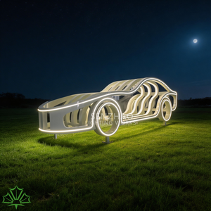 Senzhao - Escultura de Coche Abstracta Impermeable para Exteriores, con Luces LED, de Acero Inoxidable, para Instalaciones Artísticas en Paisajes - Product Image 3