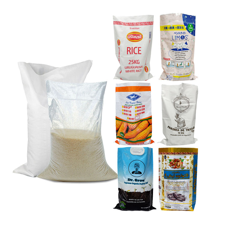 Saco tecido PP para alimentação de arroz, saco de tecido PP de fábrica, 5kg, 10kg, 25kg, 50kg, saco de farinha de milho e sementes de arroz