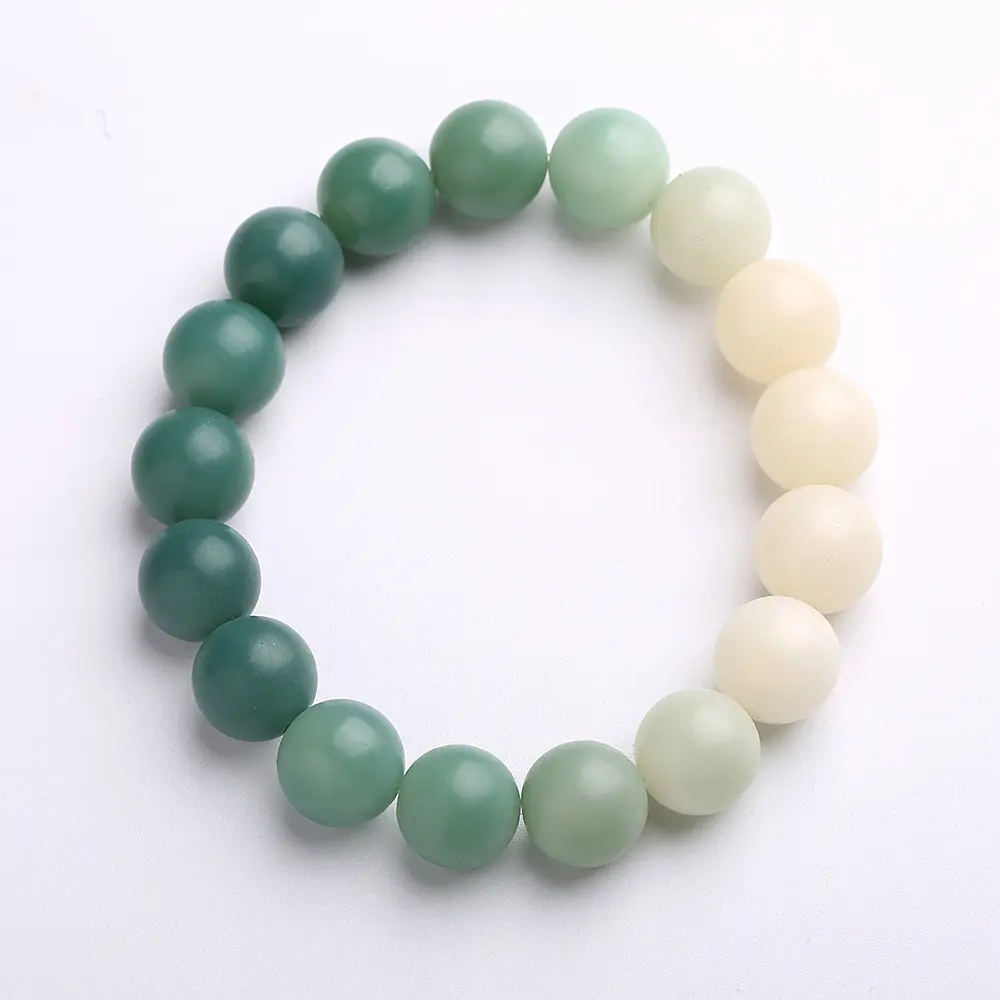 Pulseira de contas Bohdisattva progressiva com rosário gradiente verde branco pulseira étnica para homens e mulheres
