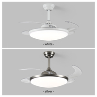 Ventilateur de plafond LED moderne en acrylique, à pales rétractables, avec télécommande, 6 vitesses, moteur DC, intensité variable, idéal pour salle de bain - Meilleure vente au Ghana
