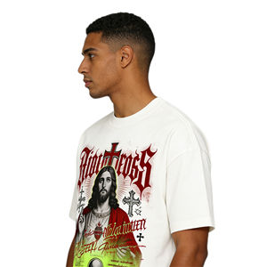 T-shirt en coton tricoté 100% délavé effet vieilli pour homme, coupe ample 150 GSM, imprimé DTG vintage, été - Product Image 2