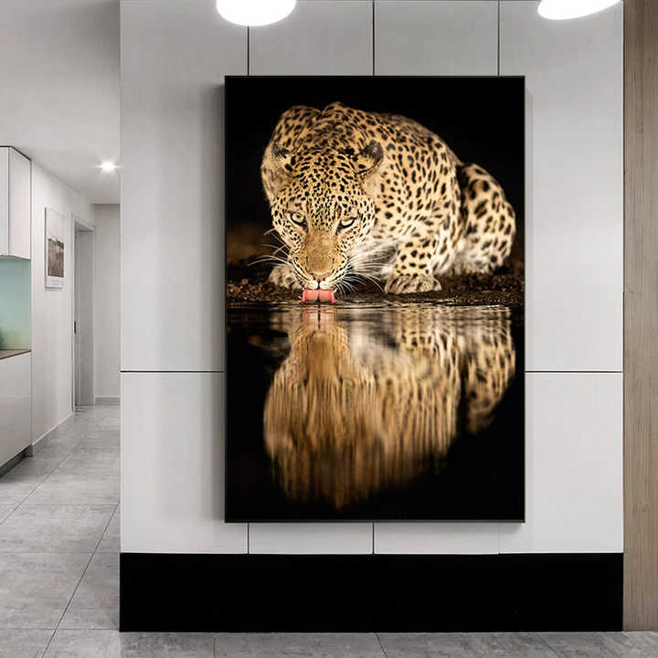 pattern-leopard-and-own-reflectio-wall-art-pictures-and-posters-print-on-canvas-painting-for-home