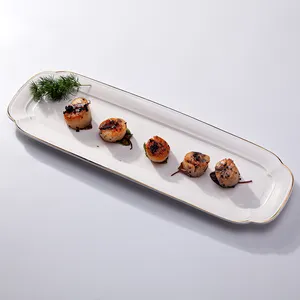 Nordic Style Serving Plate Catering Wedding Restaurant Sushi Cake Porcelana Dish Oblong Gold Gim 20inch White Ceramic Plate Set