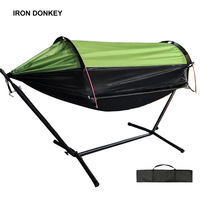 IRONDOENKY Hamac de camping en nylon avec moustiquaire, lit suspendu d'extérieur, anti-retournement, à pousser et à tirer