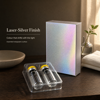 Boîte en papier argenté holographique, impression personnalisée, emballage pour flacon cosmétique avec 2 emplacements, insert en blister PET pour flacons en verre
