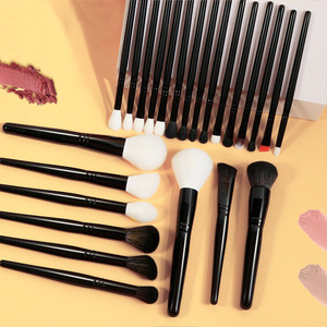 24Pcs Natural Goat Hair Makeup Brush Set Black Wood Handle Fan Brush Premium Face Eye Essential Brush Kit - Product Image 2