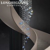 Lustre en cristal de villa traditionnelle pour bâtiment duplex élégant grande suspension pour escalier d'hôtel hauteur réglable de luxe