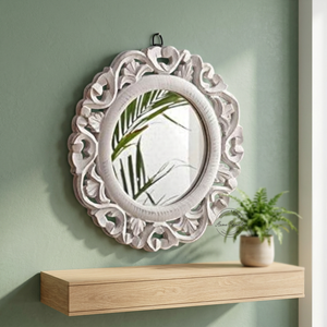 Wholesale Price Wooden Wall <b>Mirror</b> with Round Shape and <b>White</b> Coated Finished Used for Livingroom Wall Decor - Product Image 1