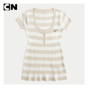 Suéter con Certificación GRS, Fabricante de Suéteres, Logotipo Personalizado, Suéter de Punto con Cuello de Botones y Manga Corta de Algodón y Nailon para Mujer, para Verano - Product Image 2