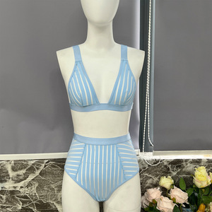 Deep Love 2 piezas de lencería Sexy a rayas negras para mujer, nuevo chaleco exterior negro, bragas, conjunto de lencería Sexy cómodo transparente - Product Image 6